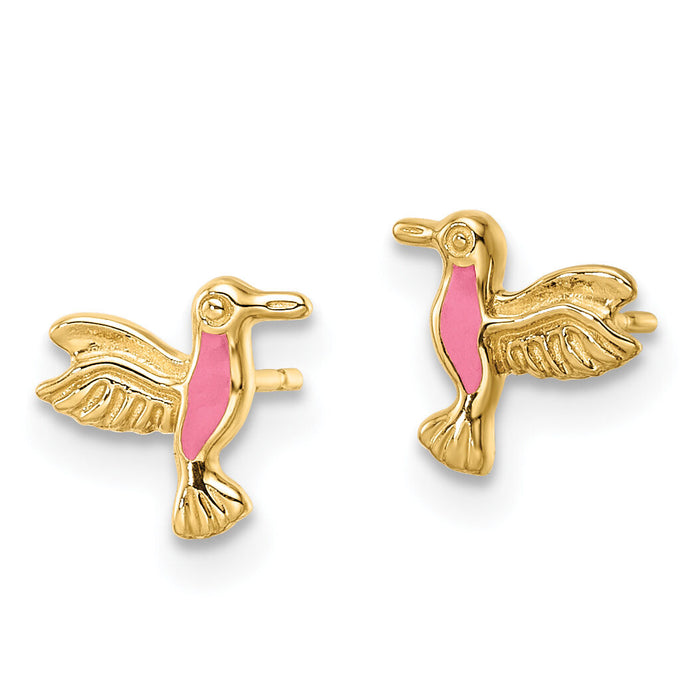 14k Pink Enamel Hummingbird Post Earrings-YE2106
