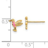 14k Pink Enamel Hummingbird Post Earrings-YE2106