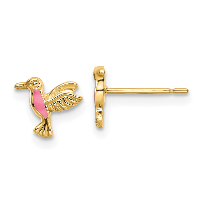14k Pink Enamel Hummingbird Post Earrings-YE2106