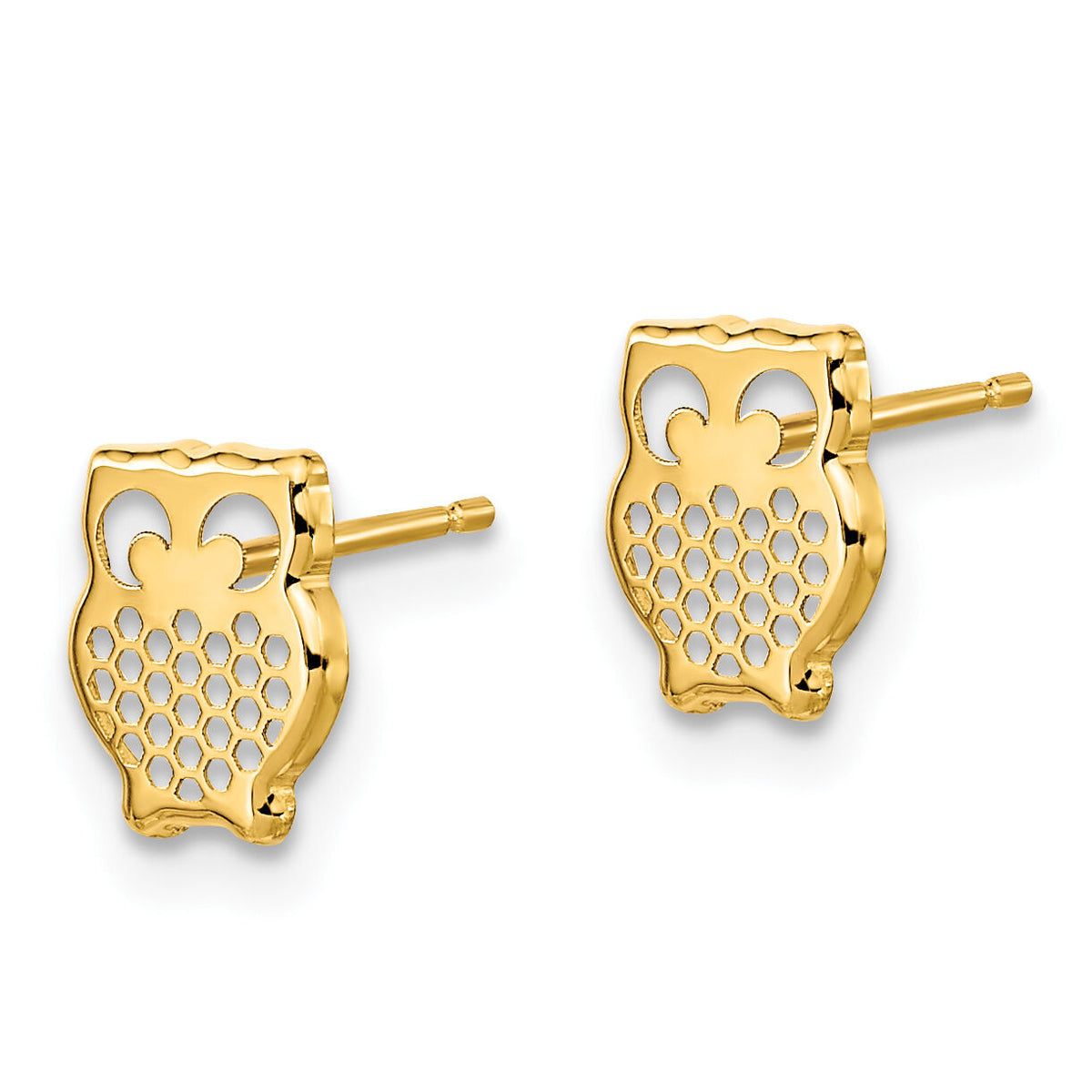 14K Gold Textured Owl Post Earrings-YE2109
