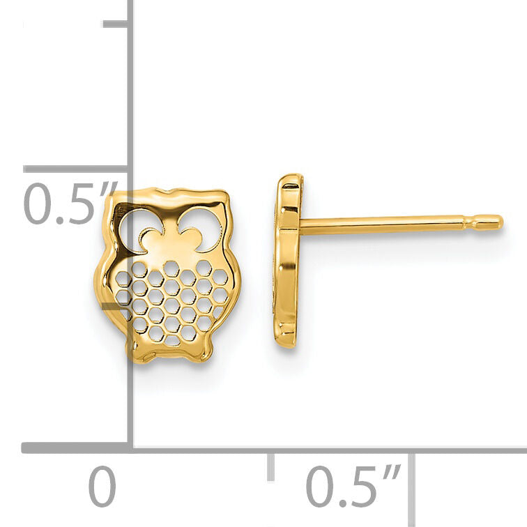14K Gold Textured Owl Post Earrings-YE2109
