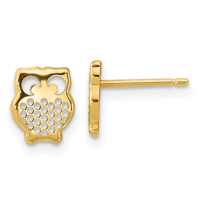 14K Gold Textured Owl Post Earrings-YE2109