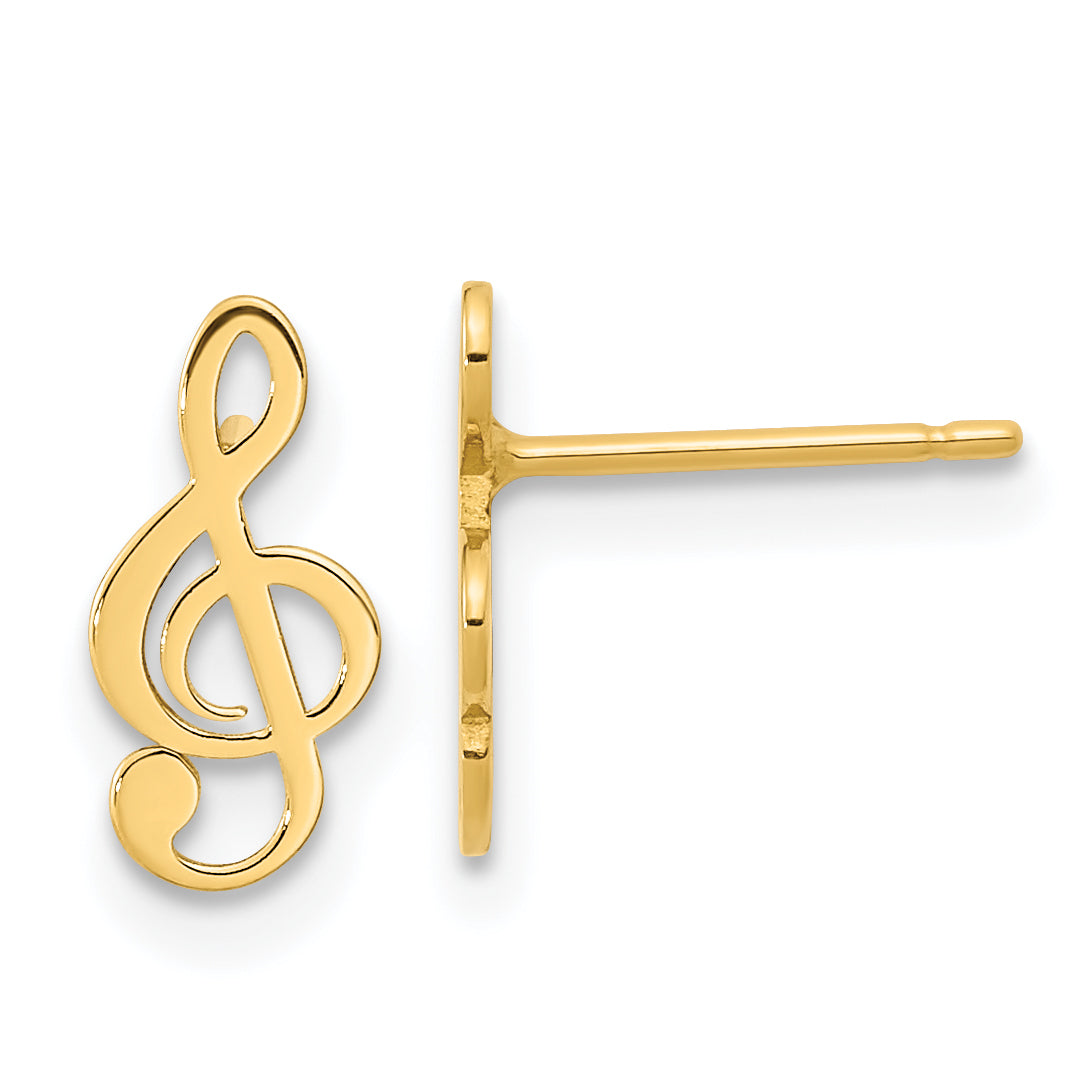 14K Polished Treble Clef Note Post Earrings-YE2116
