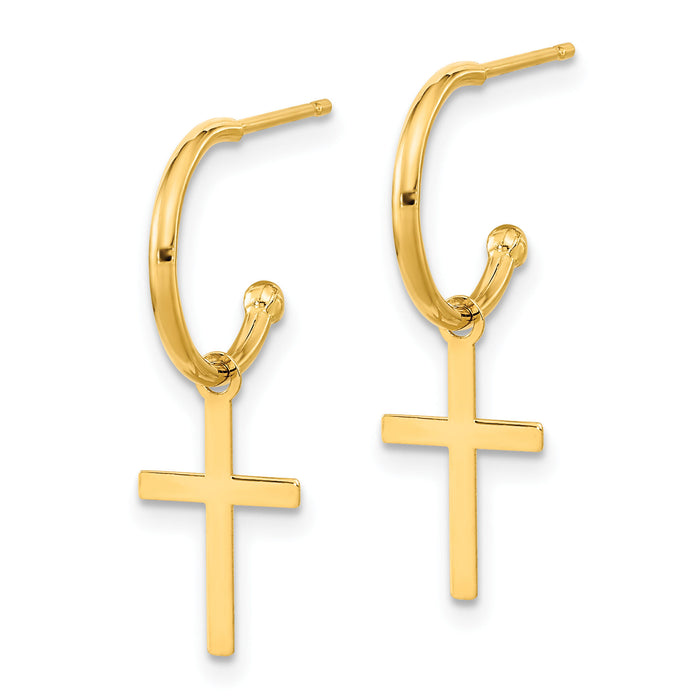 14K Polished Cross Dangle Earrings-YE2118