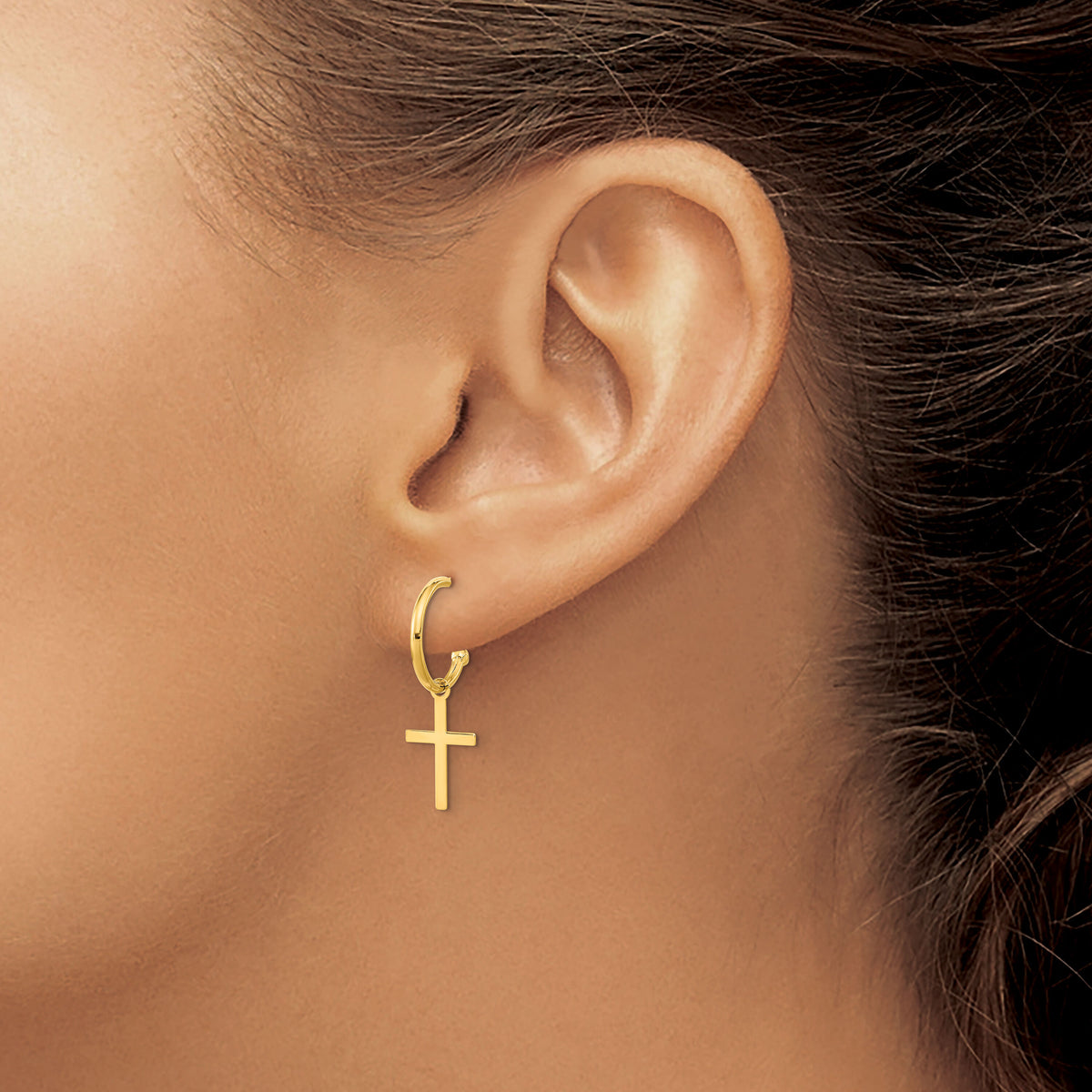 14K Polished Cross Dangle Earrings-YE2118