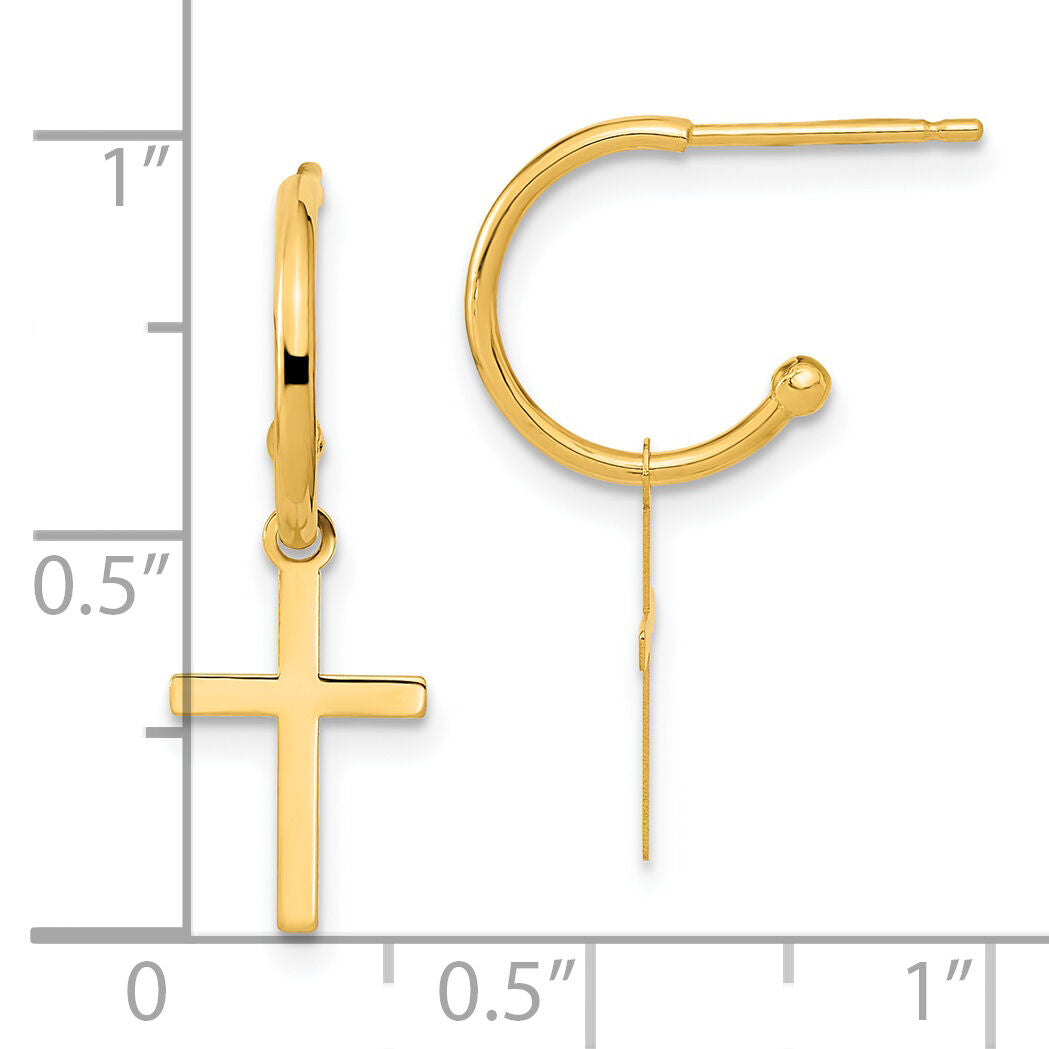 14K Polished Cross Dangle Earrings-YE2118