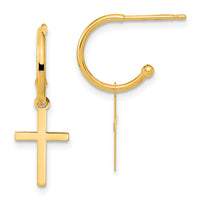 14K Polished Cross Dangle Earrings-YE2118