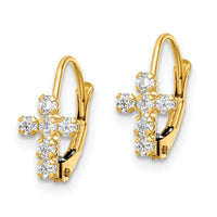 14k CZ Polished Leverback Cross Earrings-YE2120