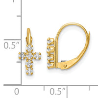 14k CZ Polished Leverback Cross Earrings-YE2120
