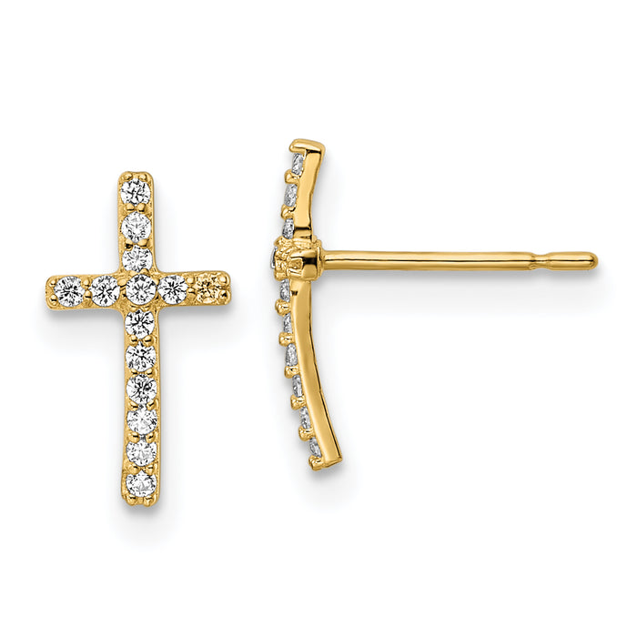 14k CZ Cross Post Earrings-YE2121