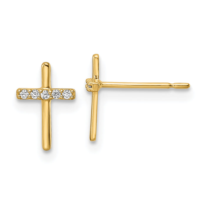 14k CZ Cross Post Earrings-YE2122