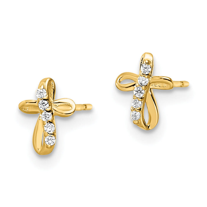 14k CZ Cross Post Earrings-YE2123