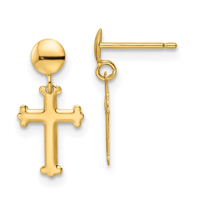 14K Polished Cross Post Dangle Earrings-YE2124