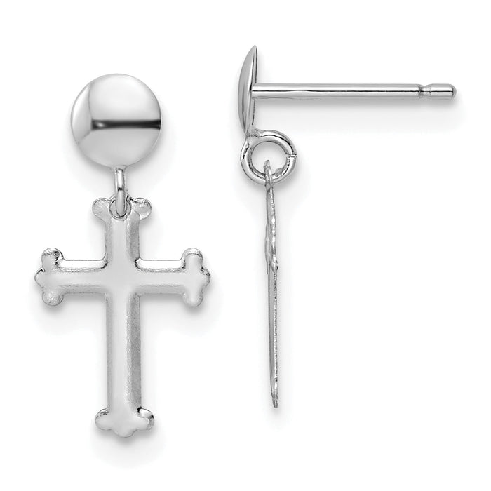 14K White Gold Polished Cross Post Dangle Earrings-YE2124W