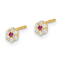 14K Polished Set of Ball Post CZ Flowers and Cross 3 Pair Earrings Set-YE2126