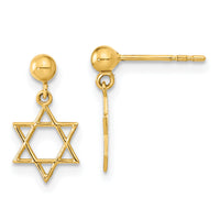 14K Polished Star of David Post Dangle Earrings-YE2128