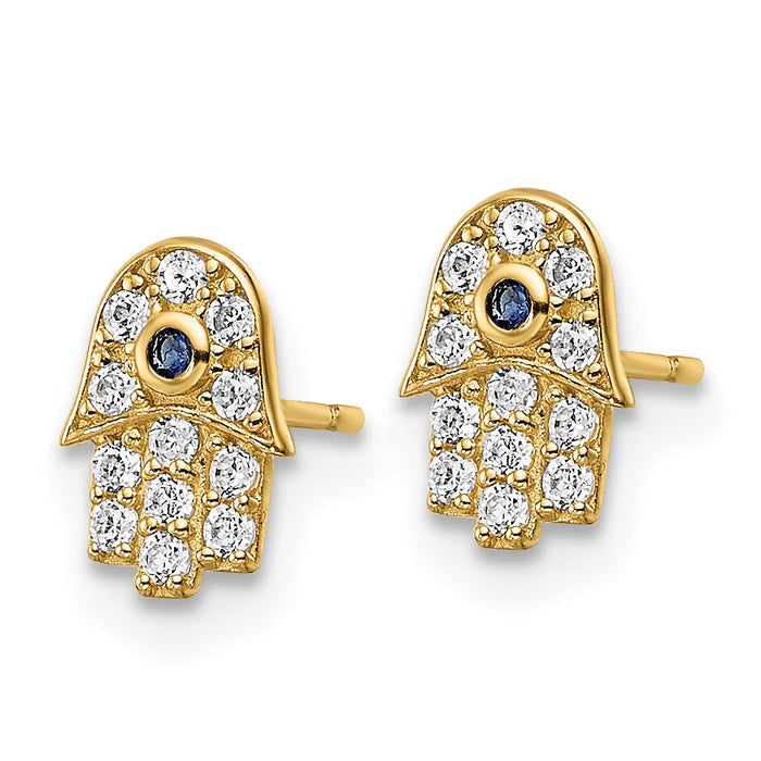 14k CZ & Blue Glass Stone Hamsa Post Earrings-YE2133