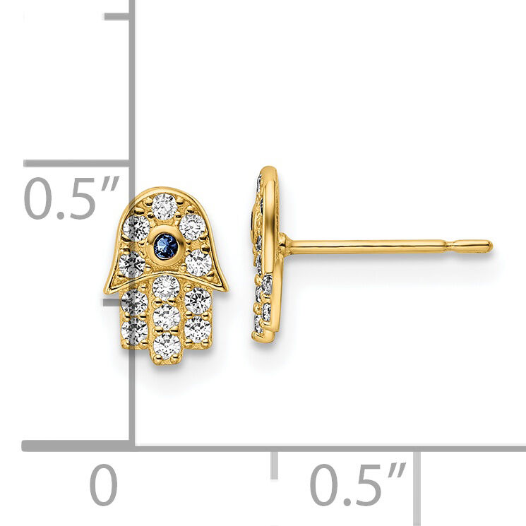 14k CZ & Blue Glass Stone Hamsa Post Earrings-YE2133