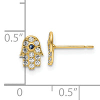 14k CZ & Blue Glass Stone Hamsa Post Earrings-YE2133