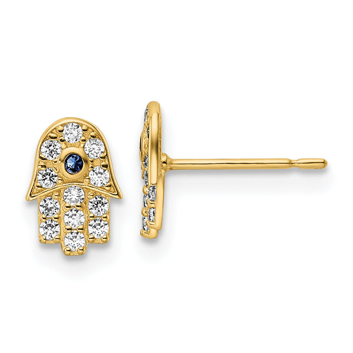 14k CZ & Blue Glass Stone Hamsa Post Earrings-YE2133