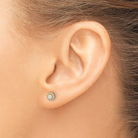 14K Polished CZ and Created Opal Circle Screwback Post Earrings-YE2134