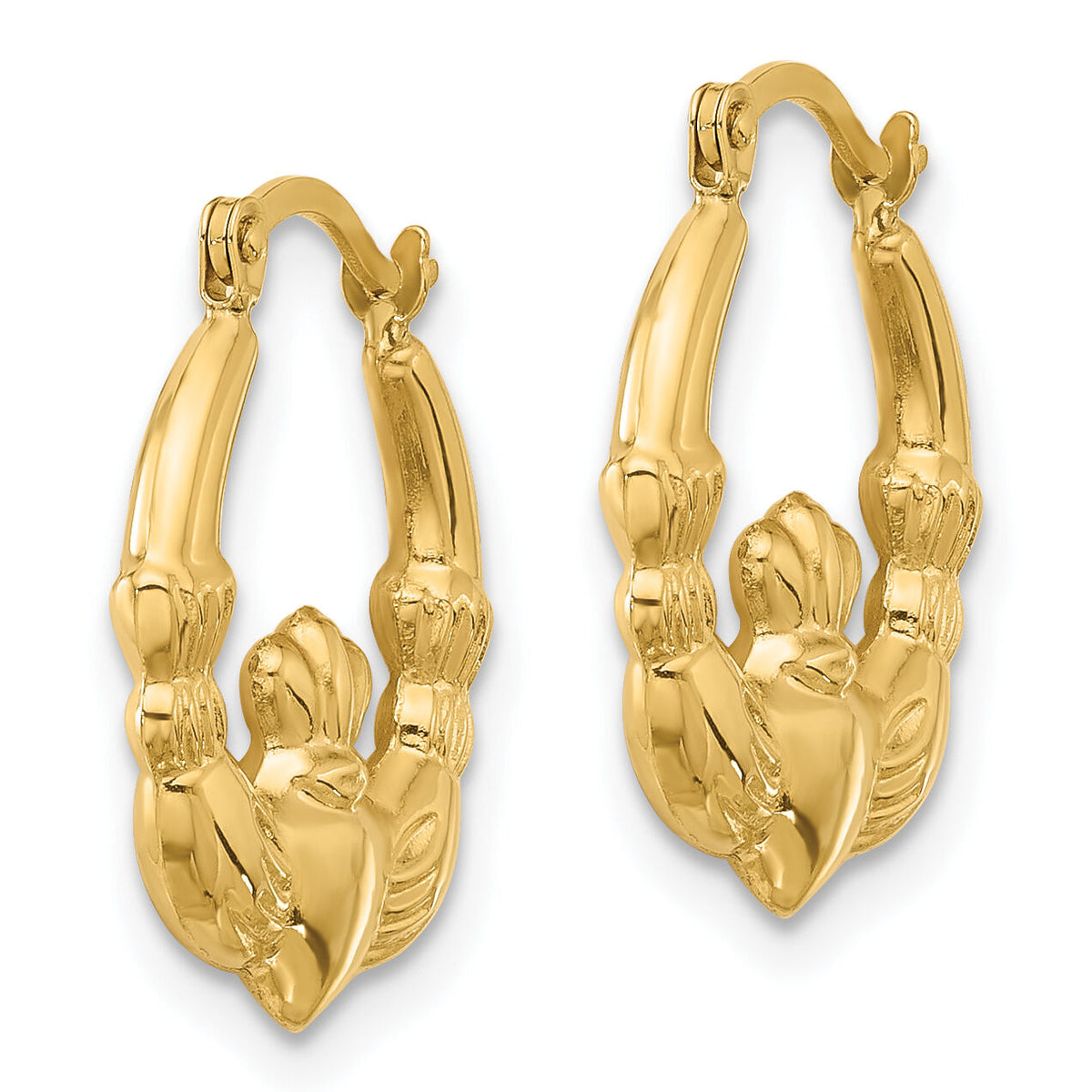 14K Polished Claddagh Hoop Earrings-YE2139