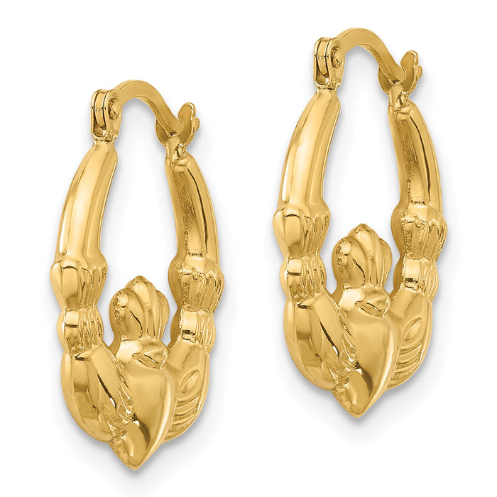 14K Polished Claddagh Hoop Earrings-YE2139