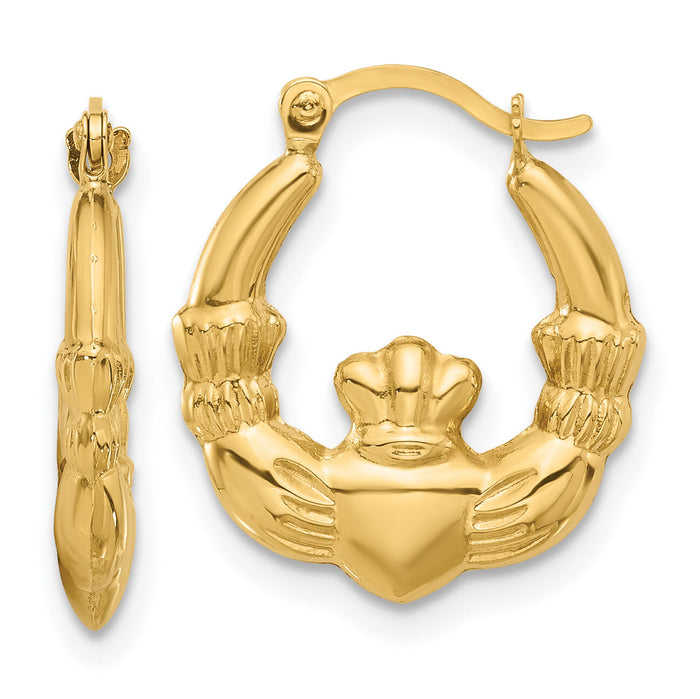 14K Polished Claddagh Hoop Earrings-YE2139