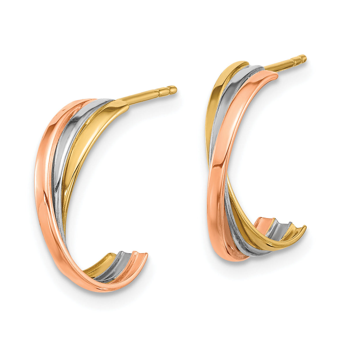 14K Twisted Tri-color Hoop Post Earrings-YE2145