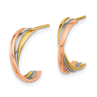 14K Twisted Tri-color Hoop Post Earrings-YE2145