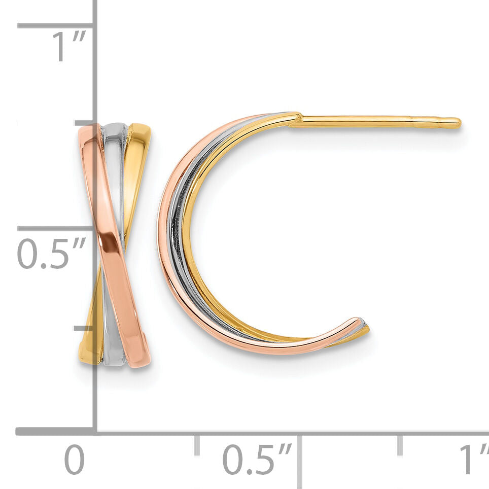 14K Twisted Tri-color Hoop Post Earrings-YE2145