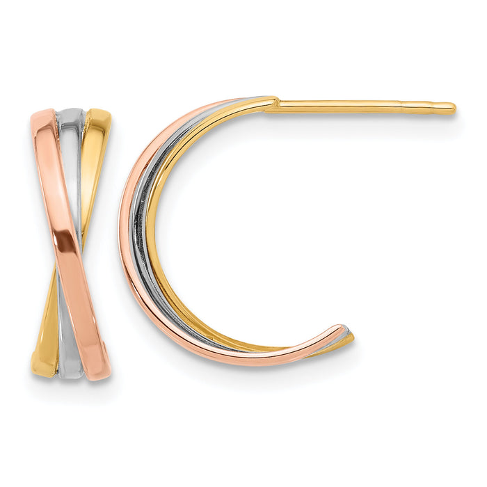 14K Twisted Tri-color Hoop Post Earrings-YE2145