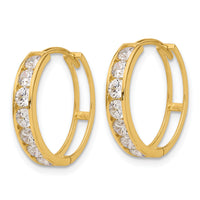 14k Polished CZ 4x18mm Huggie Hoop Earrings-YE2156