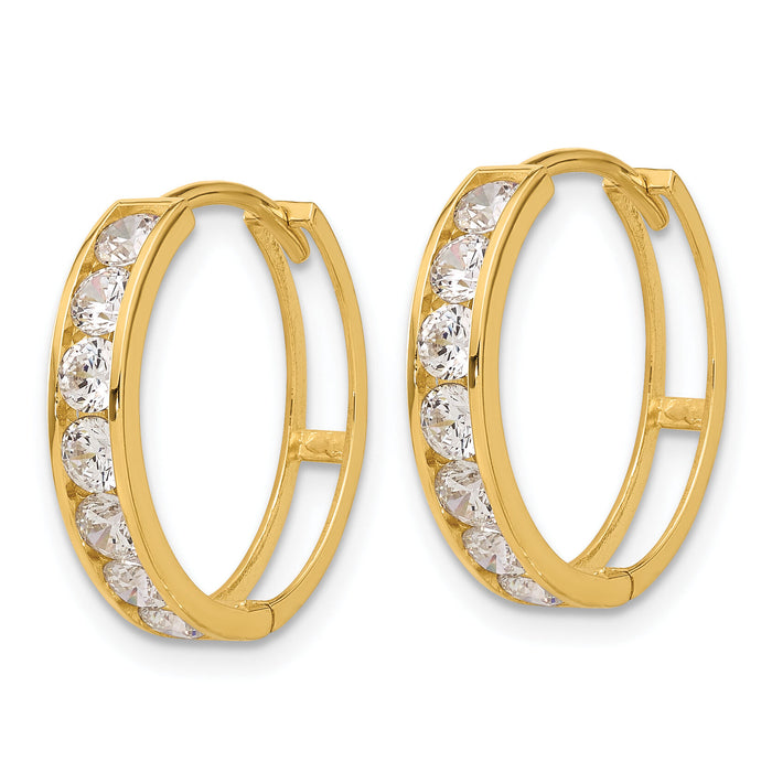 14k Polished CZ 4x18mm Huggie Hoop Earrings-YE2156