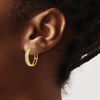 14k Polished CZ 4x18mm Huggie Hoop Earrings-YE2156