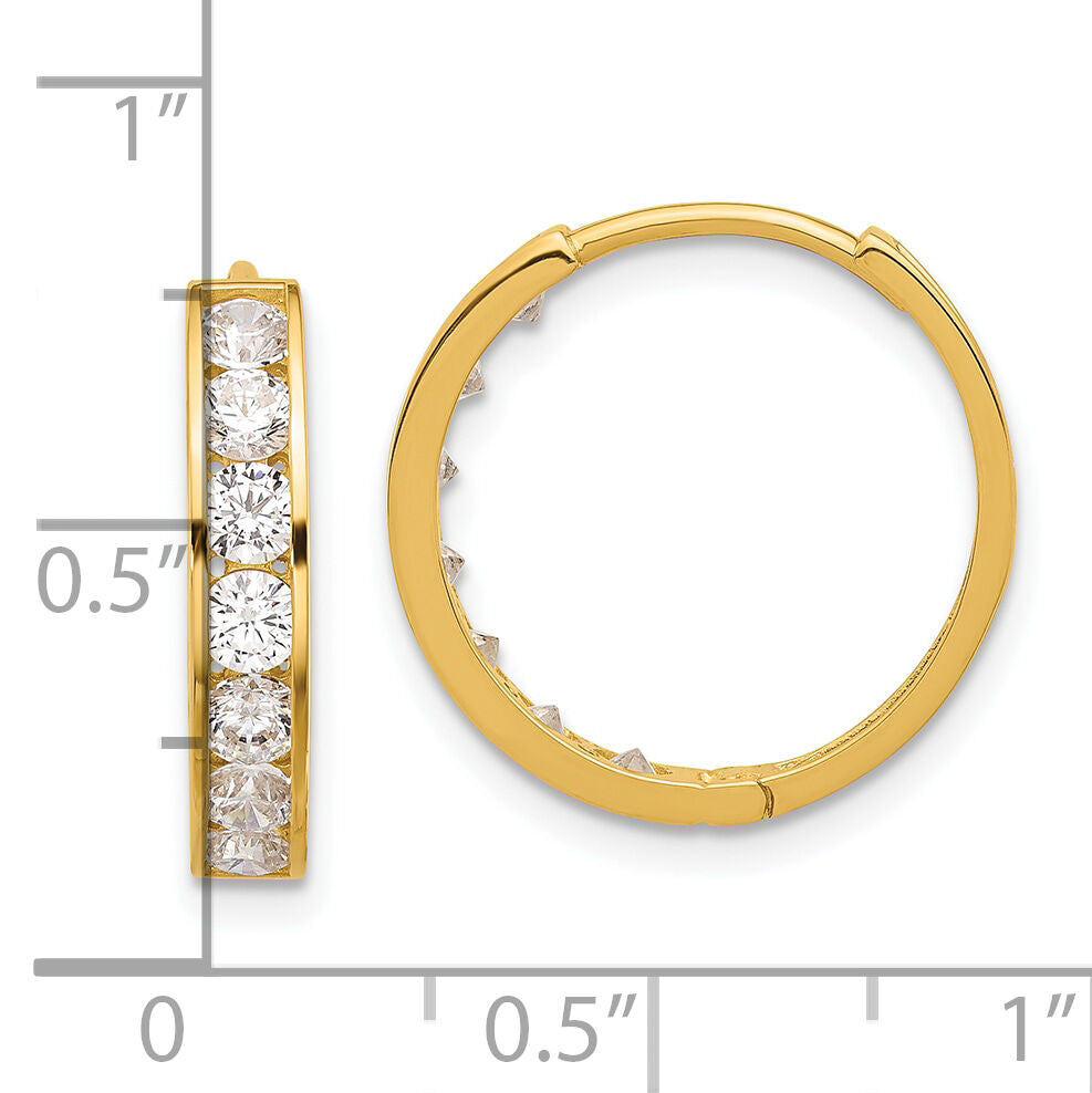 14k Polished CZ 4x18mm Huggie Hoop Earrings-YE2156