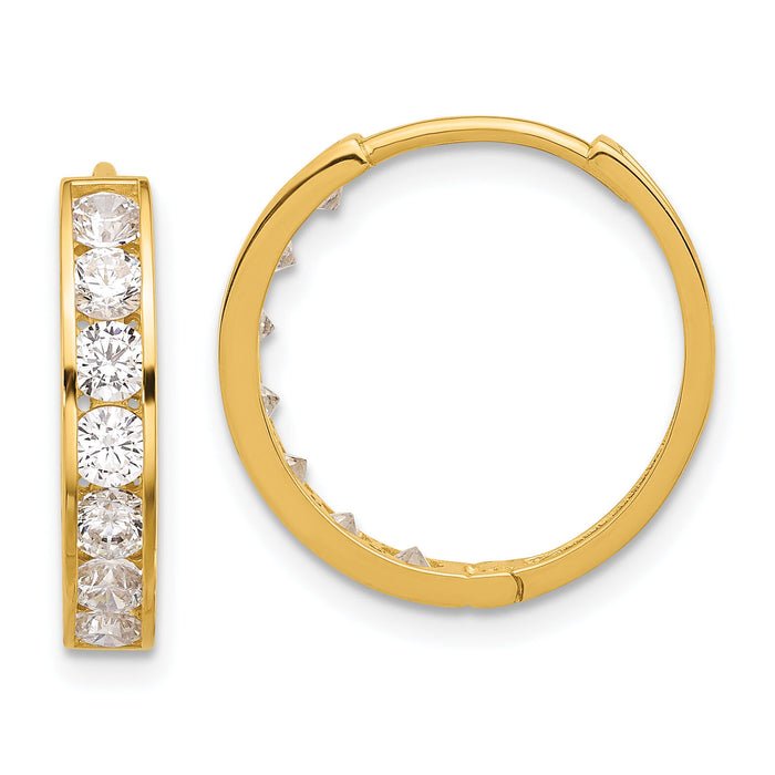 14k Polished CZ 4x18mm Huggie Hoop Earrings-YE2156