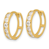 14k Polished CZ 4x16mm Huggie Hoop Earrings-YE2157