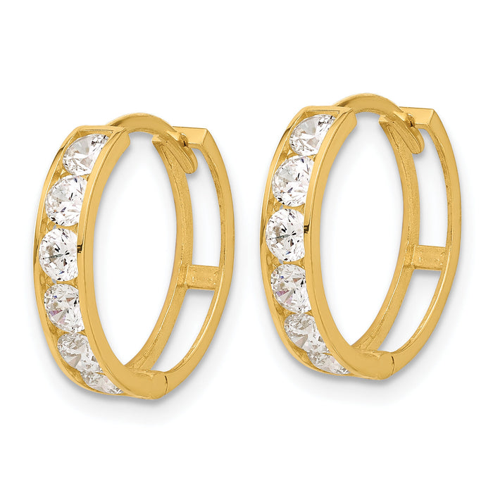 14k Polished CZ 4x16mm Huggie Hoop Earrings-YE2157