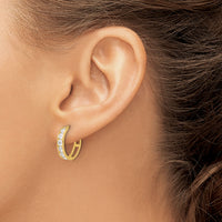 14k Polished CZ 4x16mm Huggie Hoop Earrings-YE2157