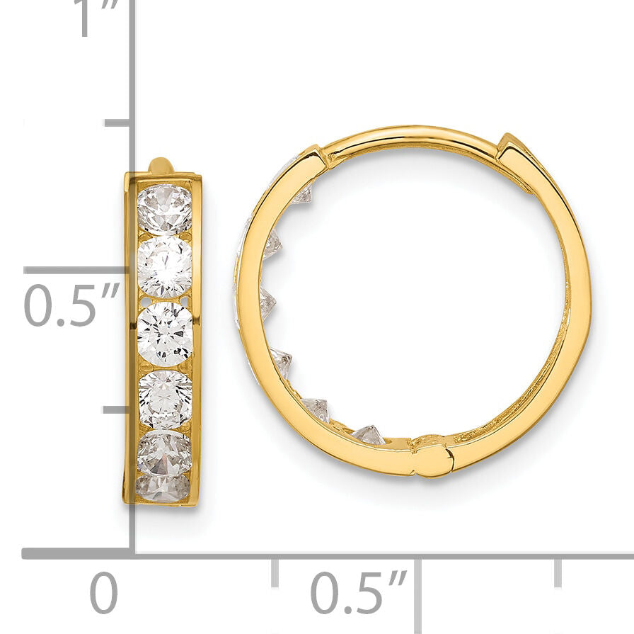 14k Polished CZ 4x16mm Huggie Hoop Earrings-YE2157
