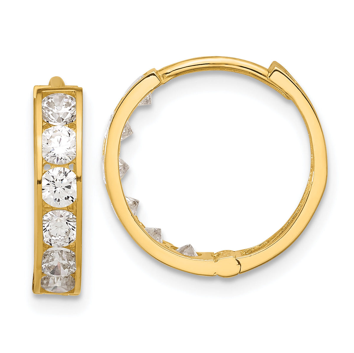 14k Polished CZ 4x16mm Huggie Hoop Earrings-YE2157