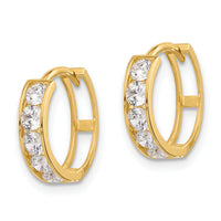 14k Polished CZ 4x14mm Huggie Hoop Earrings-YE2158