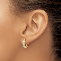 14k Polished CZ 4x14mm Huggie Hoop Earrings-YE2158
