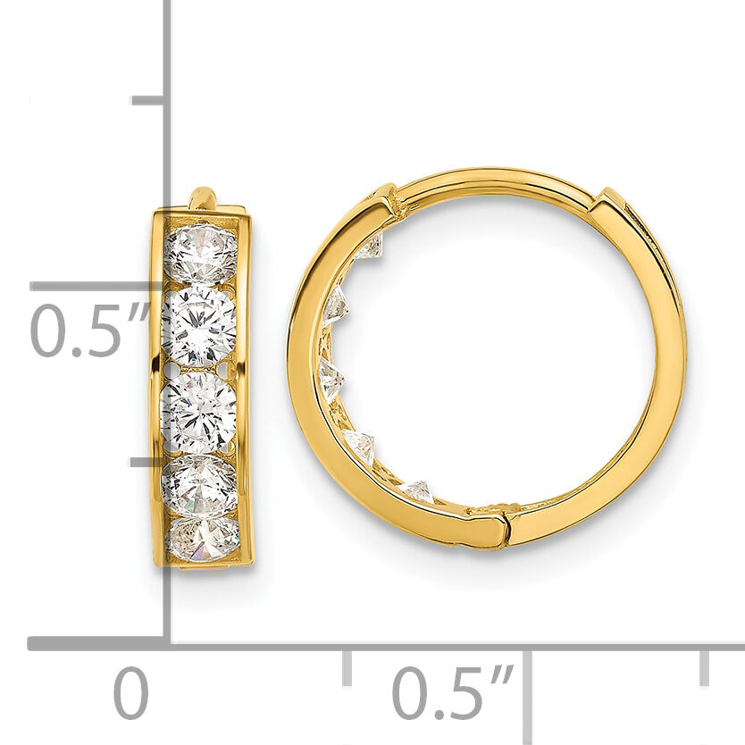 14k Polished CZ 4x14mm Huggie Hoop Earrings-YE2158