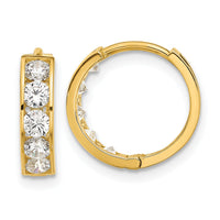 14k Polished CZ 4x14mm Huggie Hoop Earrings-YE2158