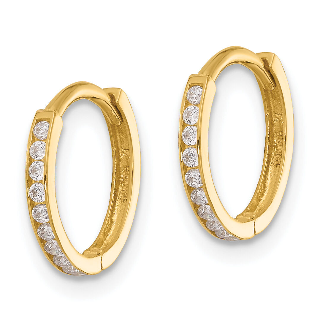 14k Polished CZ and D/C 1.5mm Huggie Hoop Earrings-YE2159