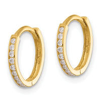 14k Polished CZ and D/C 1.5mm Huggie Hoop Earrings-YE2159