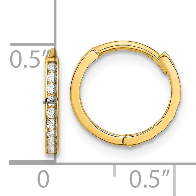 14k Polished CZ and D/C 1.5mm Huggie Hoop Earrings-YE2159