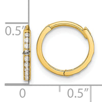 14k Polished CZ and D/C 1.5mm Huggie Hoop Earrings-YE2159